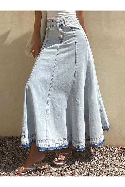 VELLICHOR Women's A-Shaped Blue Denim Skirt