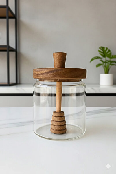 Home Melora Acacia Lid Borosilicate Glass Honey Jar 450 ml