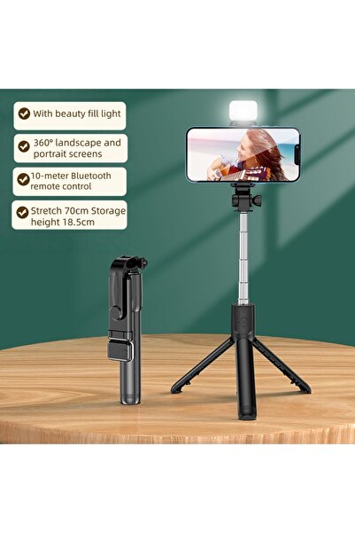 Generic 70cm 3-In-1 Mobile Phone Selfie Stick Tripod with Remote, Portable Selfie Fill Light,