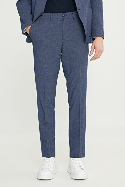 ALTINYILDIZ CLASSICS Men's Navy Blue Extra Slim Fit Slim Fit Mono Collar Striped Seersucker Patterned Suit with Flap Pockets