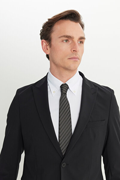 ALTINYILDIZ CLASSICS Men's Black Slim Fit Slim Fit Mono Collar Flexible Suit with Flap Pocket