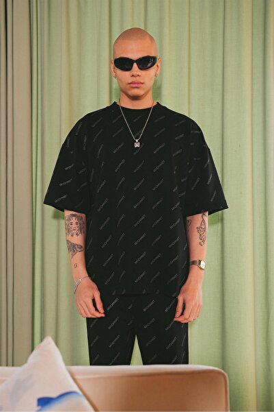 Machinist Men's Mchnst Printed Oversized T-Shirt Black