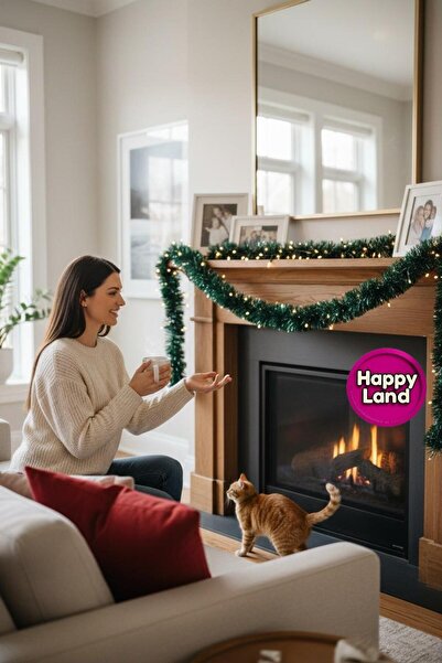 Happyland Christmas Ornament 2 m Green Color Tinsel Garland Thick Glitter Christmas Tree, Fireplace, Decor Ornament