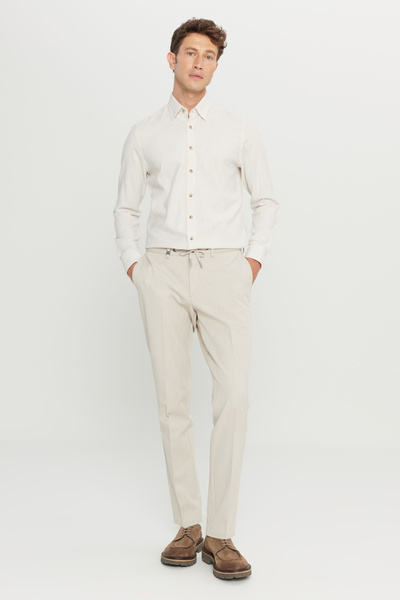 ALTINYILDIZ CLASSICS Men's Beige Slim Fit Slim Fit Tie-Waist Casual Stretchy Trousers with Side Pockets