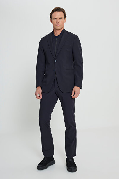 ALTINYILDIZ CLASSICS Men's Navy Blue Slim Fit Slim Fit Mono Collar Single Flexo Pocket Flexible Suit