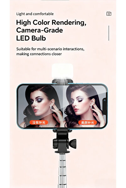 Generic 70cm 3-In-1 Mobile Phone Selfie Stick Tripod with Remote, Portable Selfie Fill Light,