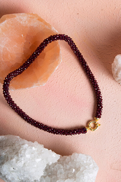 OSMANLI DOĞAL TAŞ Certified Handcrafted Knitted Garnet Silver Plated Necklace (Sk:085)