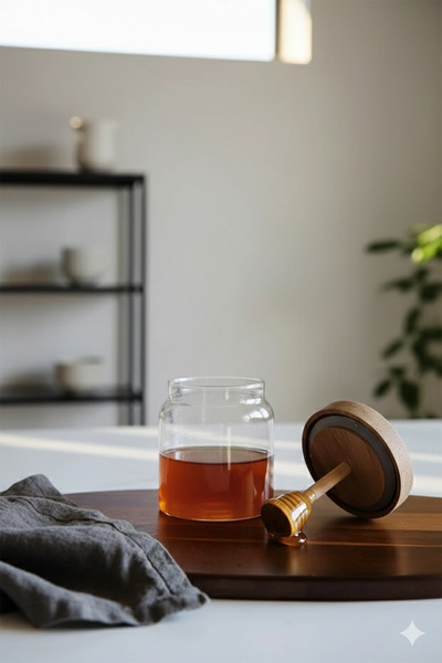 Home Melora Acacia Lid Borosilicate Glass Honey Jar 450 ml