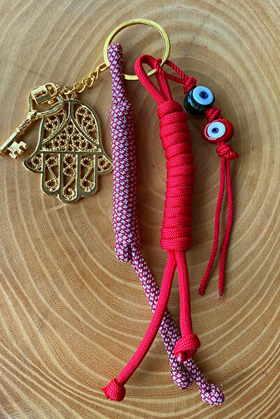 Shepidi سلسلة مفاتيح فاطمة الذهبية، مزينة بخرز الزينة الزجاجي، مع حبل باراكور...