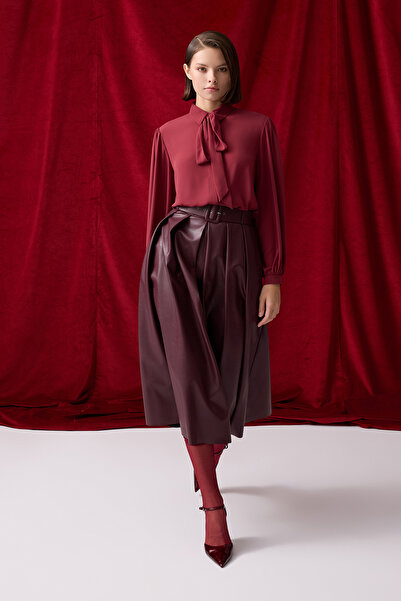 Jus De Pommes BORDO DERİ MİDİ BOY ETEK