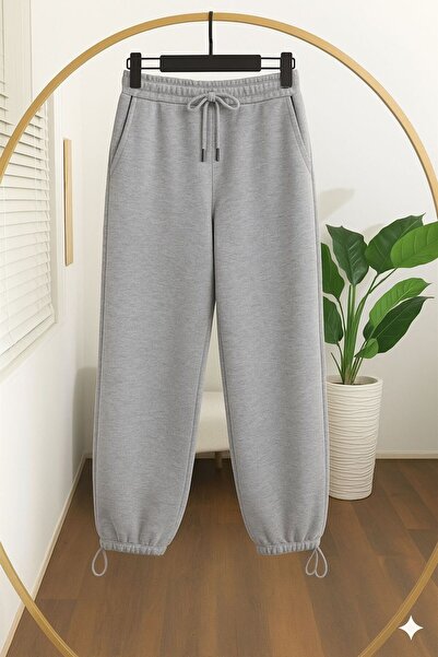 ECEYLÜL MODA 3-Thread Cotton Elastic Waist Adjustable Leg Baggy Sweatpants – Women's Comfortable Fit (Embroidery Available)