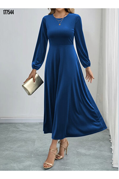 moda wanilia Rochie midi din catifea pentru femei – cu mâneci lungi guler rotund Elegance