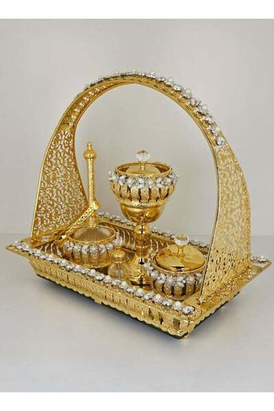 Radin طقم مبخرة دمنهور مكون من 6 قطع مع وعاء تخزين العود، صينية مرآة، ملقط، وزجاجات