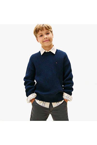 Tommy Hilfiger Half Cardigan Çocuk Mavi Kazak