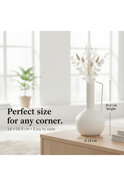 OBRO OBRO® Decorative Metal Flower Vase Ecru Matt - Minimalist Design / Japandi, Pitcher type, 26 cm