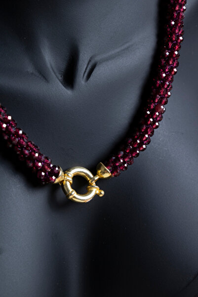 OSMANLI DOĞAL TAŞ Certified Handcrafted Knitted Garnet Silver Plated Necklace (Sk:085)