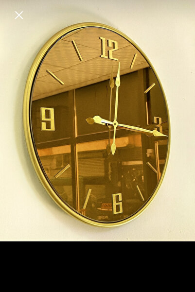 Mgs Duvar saati mobilya Glorya gold bronz aynalı duvar saati 50 santim