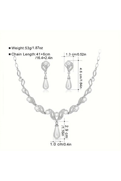 set.up Silver Color Zircon Stone Pearl Design Necklace Earring Set