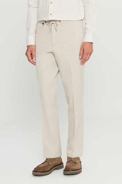 ALTINYILDIZ CLASSICS Men's Beige Slim Fit Slim Fit Tie-Waist Casual Stretchy Trousers with Side Pockets