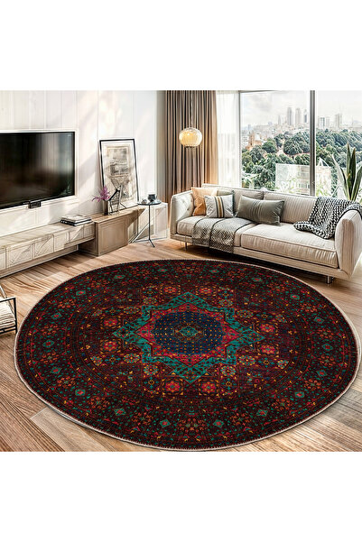 BigArts Home Kırmızı Petrol Mavisi Etnik Otantik Kaymaz Taban Halı Yolluk Yuv...