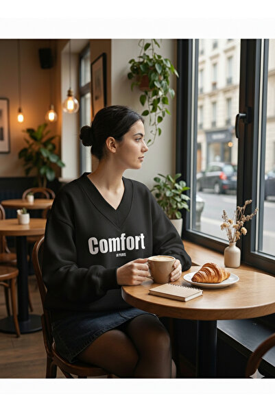 Agolady Kadın Oversize V Yaka Comfort Sweatshirt