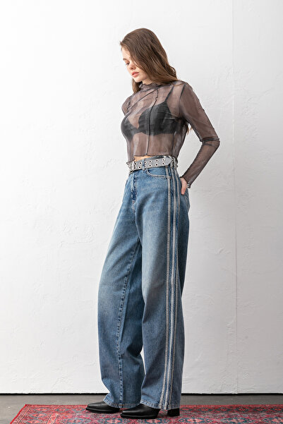 Pantastic Jeans جينز نسائي من ريتشون أرجل واسعة مع شريط جانبي
