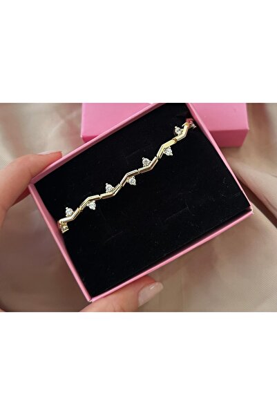 Çelik Üçgen Taş Detaylı Kararmaz 14K bileklik