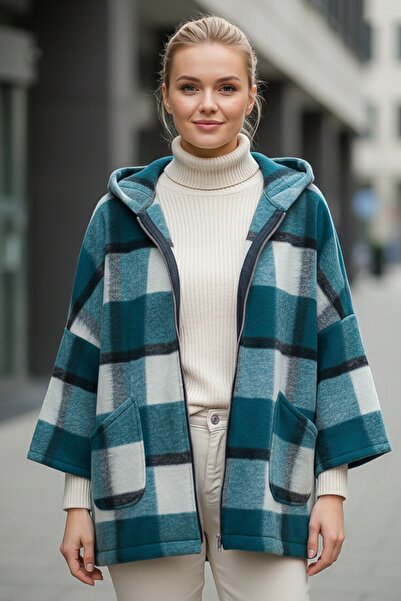 Chiccy Italian Green K Hooded Long Sleeve Plaid Zipper Pocket Casual Wool O Oversized Woven Jacket 75 80