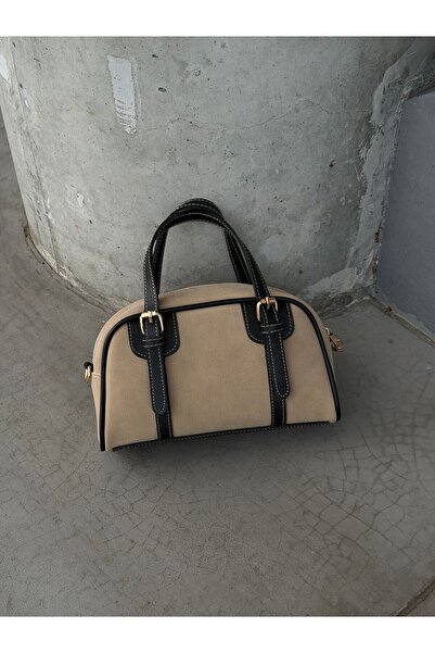 minebag Geantă de damă Garne cu combinație de piele de căprioară, cu detaliu de curea dublă, bej