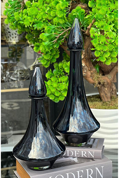 tuan design 2 Lİ MAVİ LEOPAR CAM VAZO