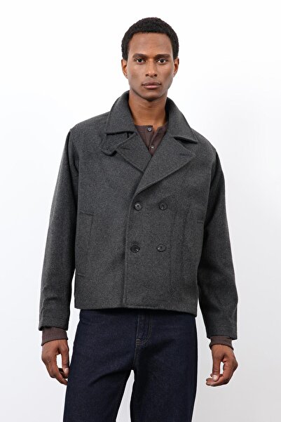 Antioch Anthracite Double-Breasted Closure Short Men's Coat