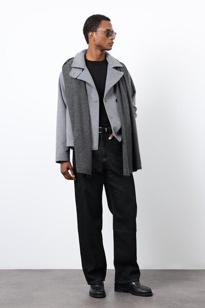 Antioch Gray Double-Breasted Closure Short Men's Coat