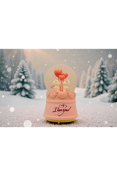 Kuzey Tacı Romantik Ayıcık Çiftli Minik Kalp Figürlü Işıklı Kar Küresi Sevgil...