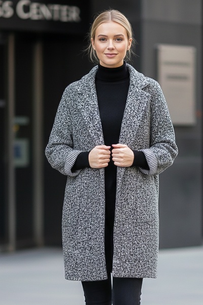 Chiccy Italian Grey Jacket Collar Long Sleeve Buttoned Pocketed Casual Buklet O Oversized Woven Jacket 98 68