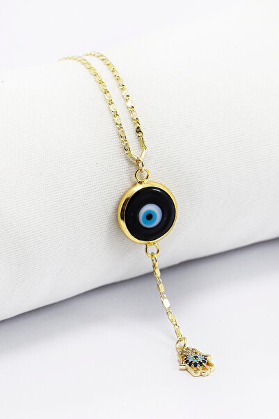 biuti Siyah El Yapımı Nazar Boncuğu Taşlı Fatma Ana Eli Bijuteri Kolye, Hediyelik Kolye