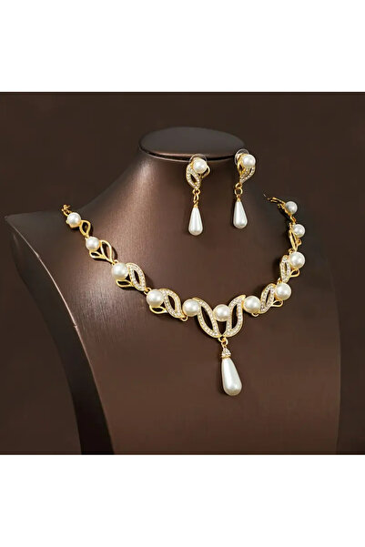 set.up Pearl Design Necklace Earring Set