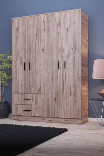 Gubimo Abete-4 Kapılı 2 Çekmeceli Gardırop (ELBİSE DOLABI-YÜKLÜK) / Atlantik Çam