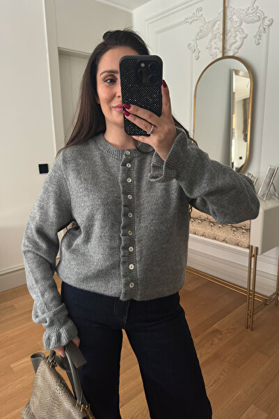 MAGARDE كارديجان مكشكش بأزرار - رمادي