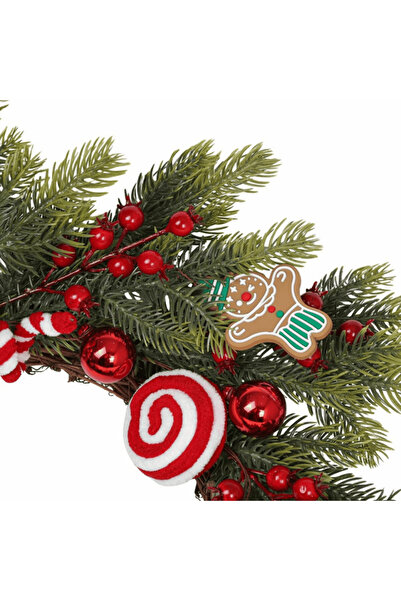 DacEnergy Christmas wreath, with gingerbread-shaped ornaments and red berries, diameter 55...