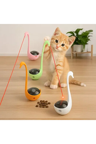 ETT لعبة قطط على شكل بجعة مزودة بالليزر ووعاء طعام