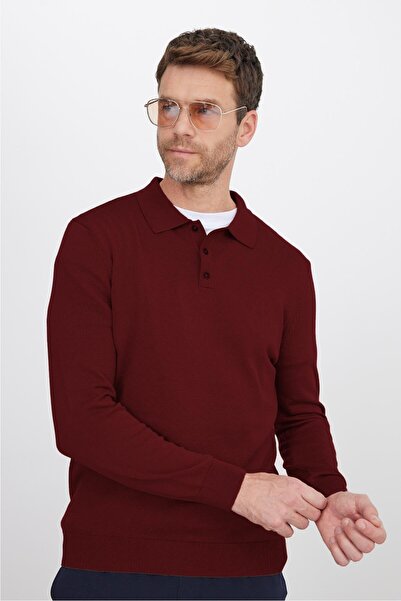 Tudors Men's standard fit regular cut cotton polo collar burgundy sweater