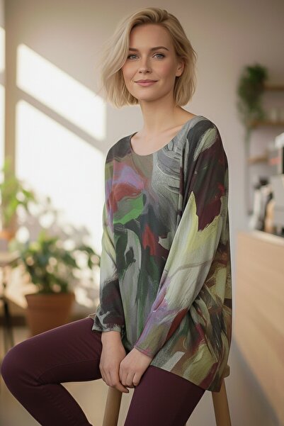 Chiccy İtalyan Yeşil Havuz Yaka Uzun Kol Casual Angora Oversize Triko Bluz 68 70