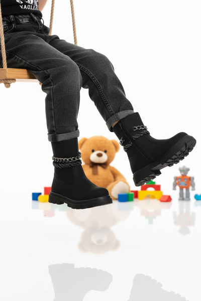 Cool Cizme negre pentru fete, cu interior din lână, anti-alunecare, Duru F