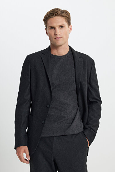 ALTINYILDIZ CLASSICS Men's Anthracite Wool Slim Fit Slim Fit Mono Collar Tie Waist Diagonal Pattern Suit