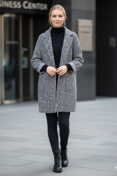 Chiccy Italian Grey Jacket Collar Long Sleeve Buttoned Pocketed Casual Buklet O Oversized Woven Jacket 98 68