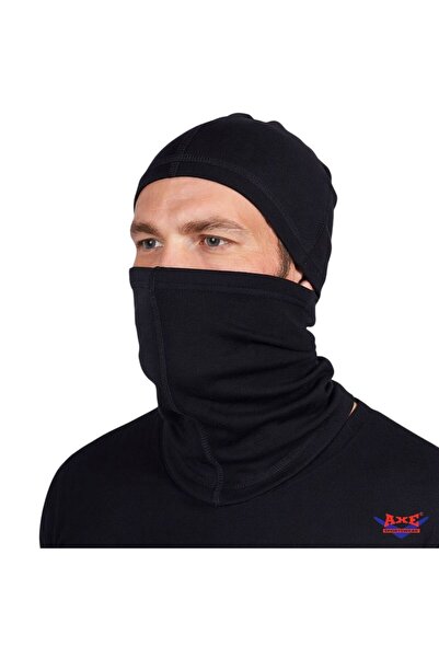 AXE SPORTSWEAR Winter Black Thin Windproof Thermal Beanie Neck Gaiter Set of 2 Motorcycle Skiing Camping Hiking