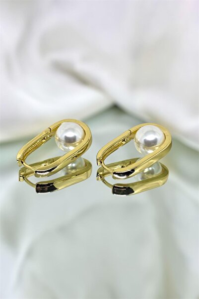 MatmazelLavinya Ellipse Gold Earrings with Pearls in the Center