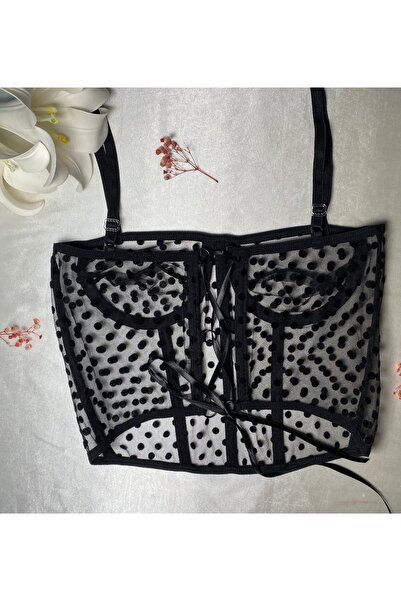 SİNTRA LINGERIE Siyah Puantiyeli Tül Büstiyer