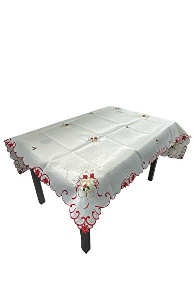 OEM Christmas tablecloth with lace and candle print, 130 × 180 cm, creamy white
