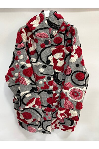 della moor Women's Gray Italian Embossed Wide Fit O Oversized Long Wool Felt Coat